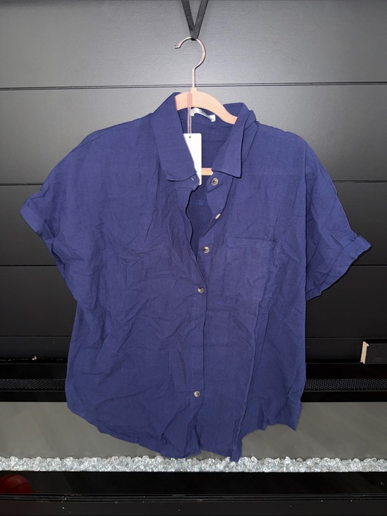 Hotouch Tops - Classic Navy Button-Down Short Sleeve Shirt - Women's